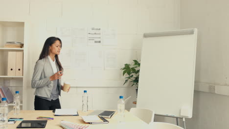 hispanic businesswoman prepares for business meeting