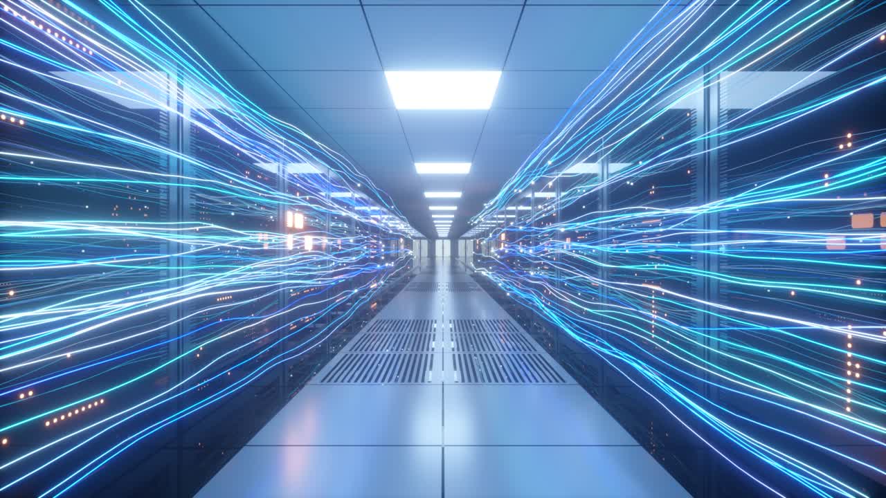 centro de datos de alta tecnología con cables de red brillantes