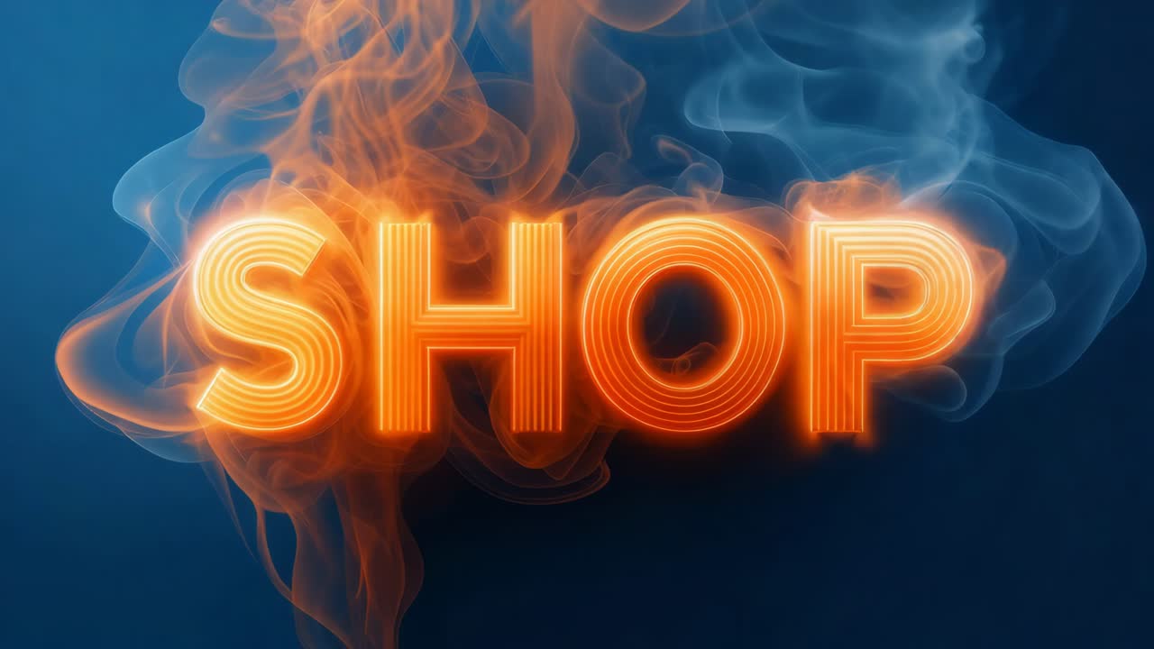 Neon Shop Sign with Fire and Smoke