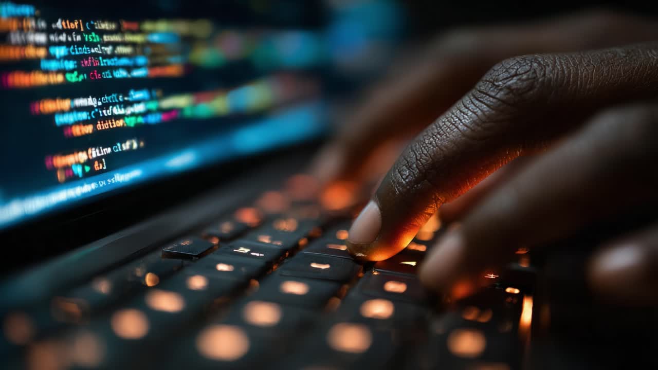 An Engaging Scene of Coding: The Art of Programming Under Soft Keyboard Lights Showcasing the Intricacies of Code and Digital Creativity