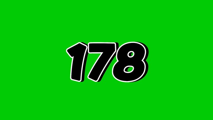 Animazione di rivelazione del numero 178 con effetto fumo su schermo verde, elemento grafico in movimento in stile cartone animato nero.