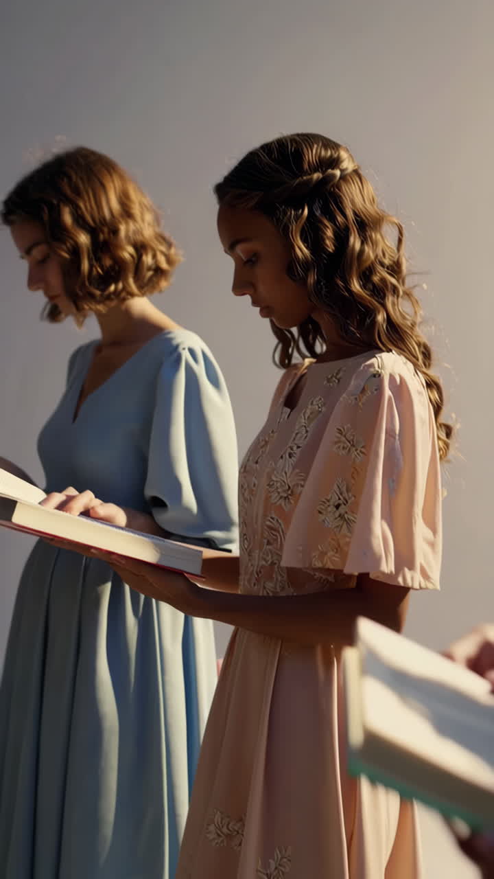 Diverse women reading books together