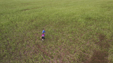 una pareja joven tomándose de la mano en un campo.