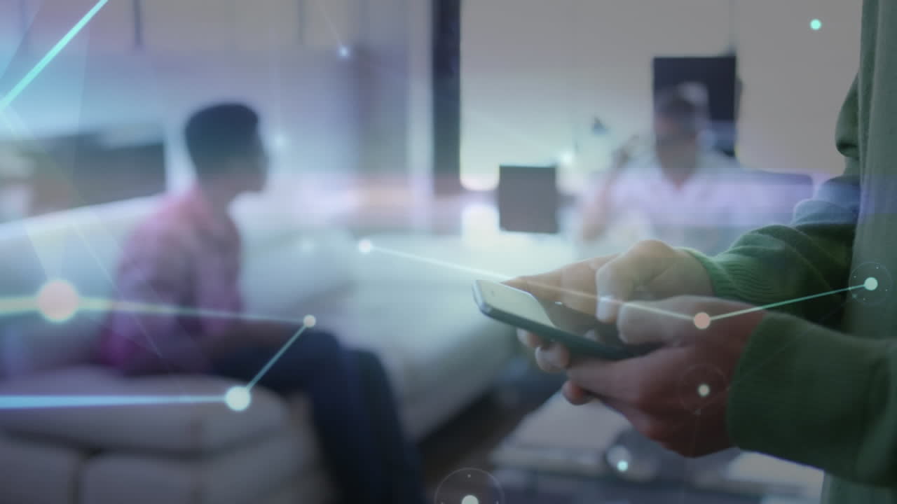Animation of network of connection over business people in the office