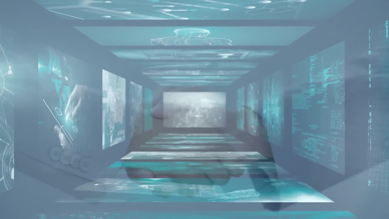 비즈니스맨의 손짓을 통해 데이터 처리를 하는 화면의 애니메이션