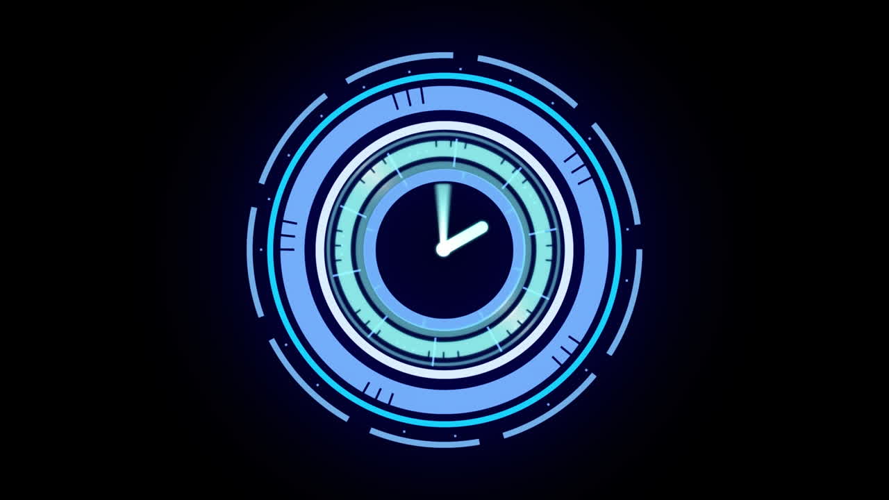 Animazione di scansione con mirino con orologio su sfondo nero.