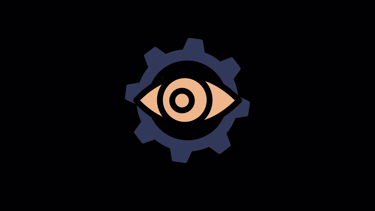 Animated Gear with Blinking Eye Icon on Black Background