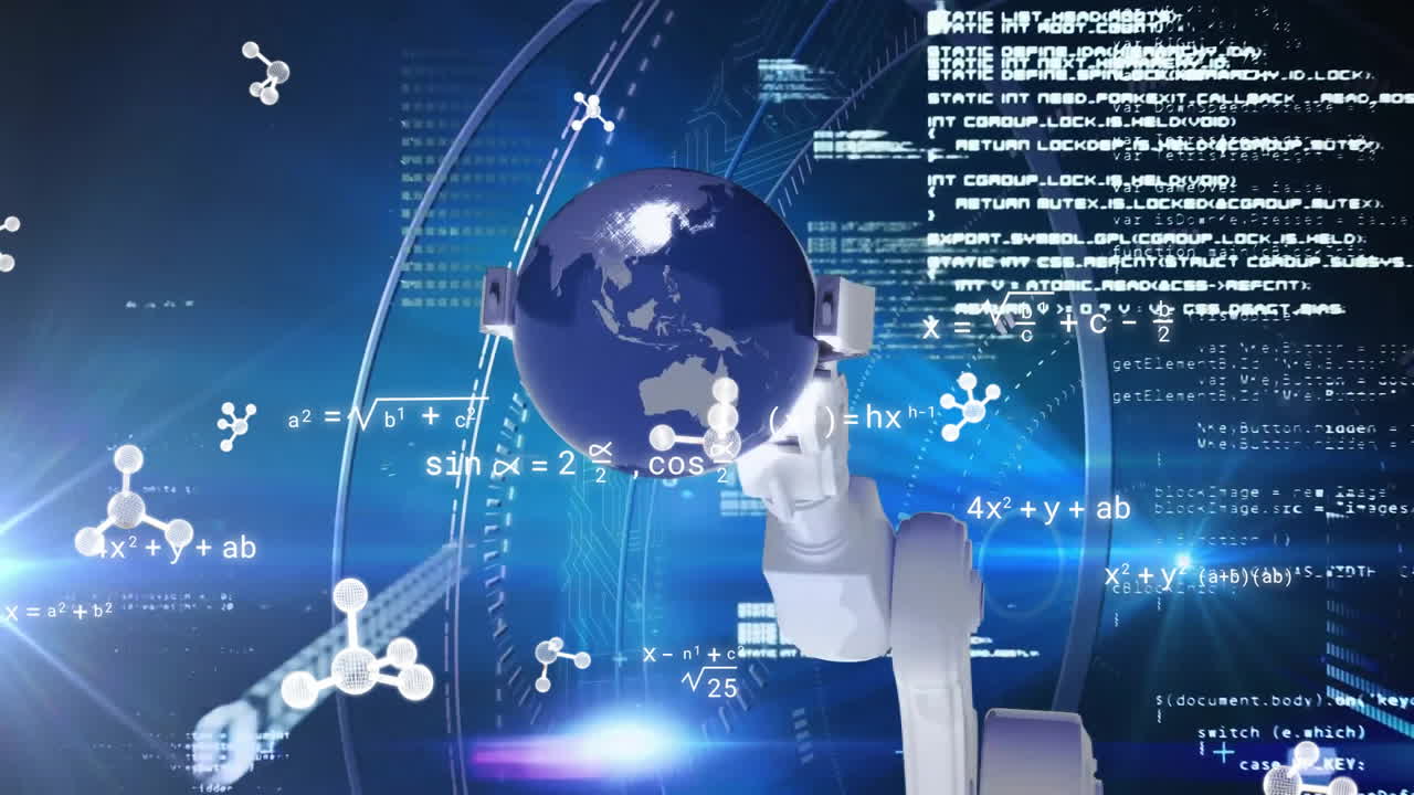 로의 팔과 지구상에서 과학적 데이터 처리의 애니메이션