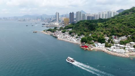 waterfront residential buildings in hong kong bay, aerial view