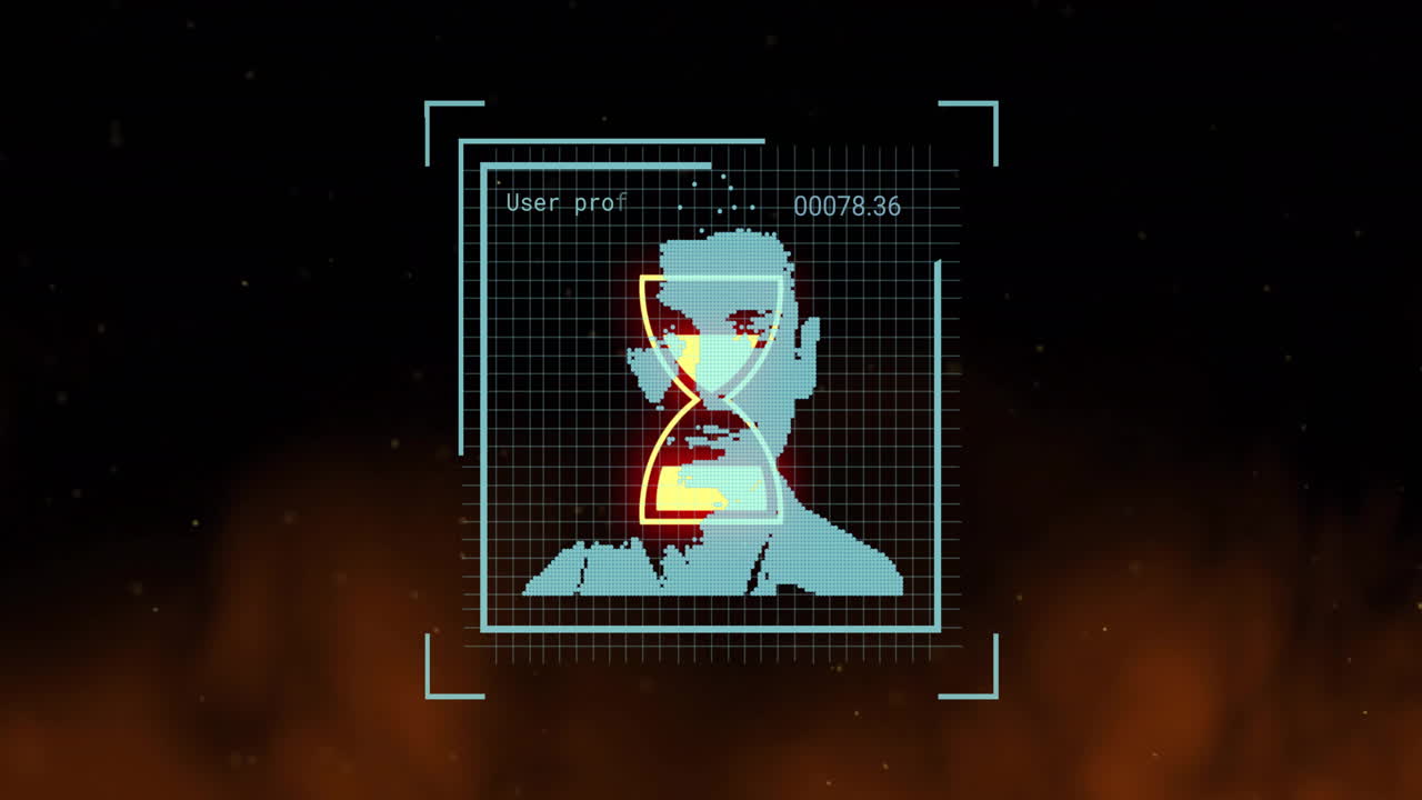animación del procesamiento de datos sobre personas iconos y reloj de arena