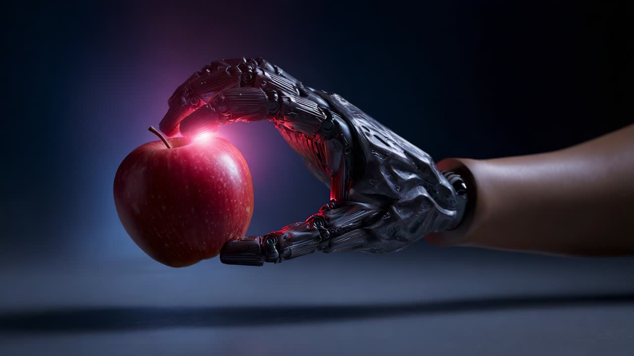 Robot Hand Holding a Red Apple