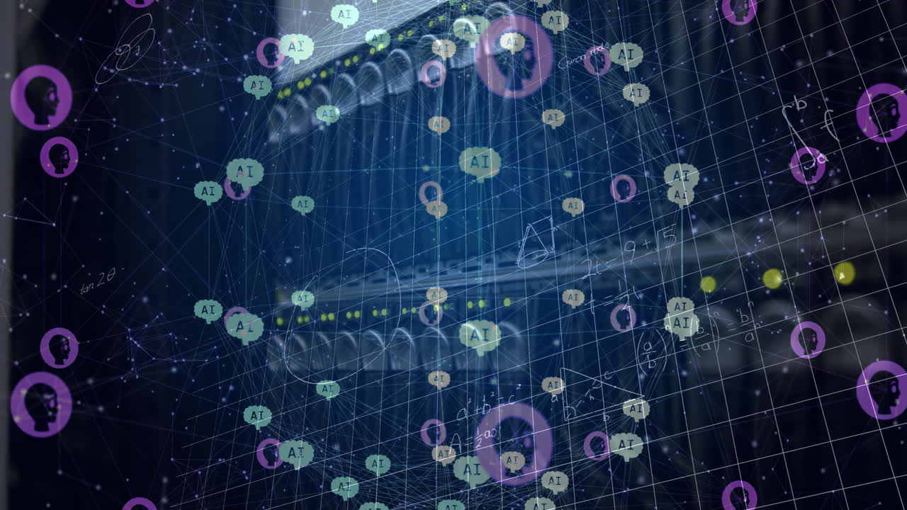 컴퓨터 서버를 통해 연결 및 ai 아이콘과 함께 지구상의 애니메이션