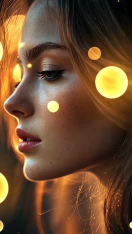 young woman with glowing orbs creating a magical atmosphere