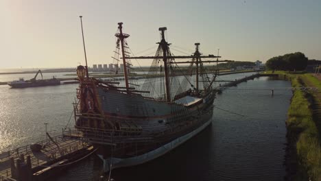 old pirate boat docked in the harbor