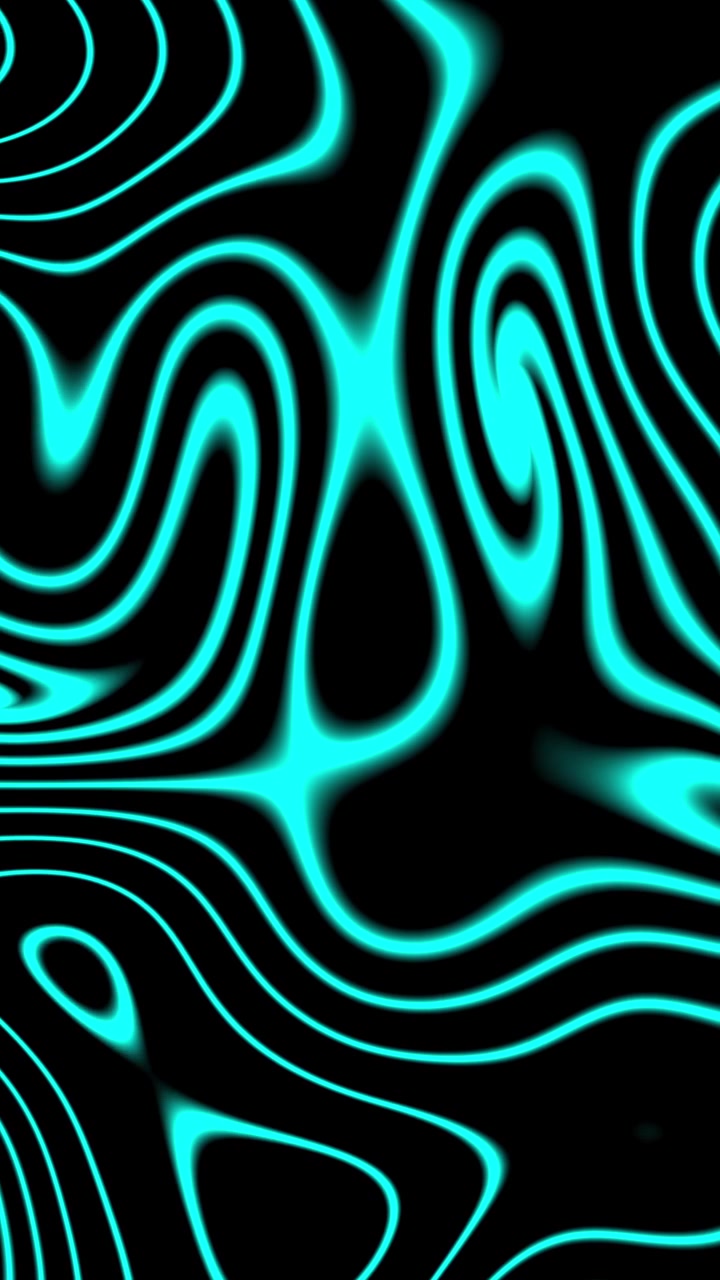 Vertical video of abstract cyan glowing liquid texture with wavy lines on black background