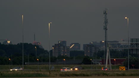 highway twilight cityscape