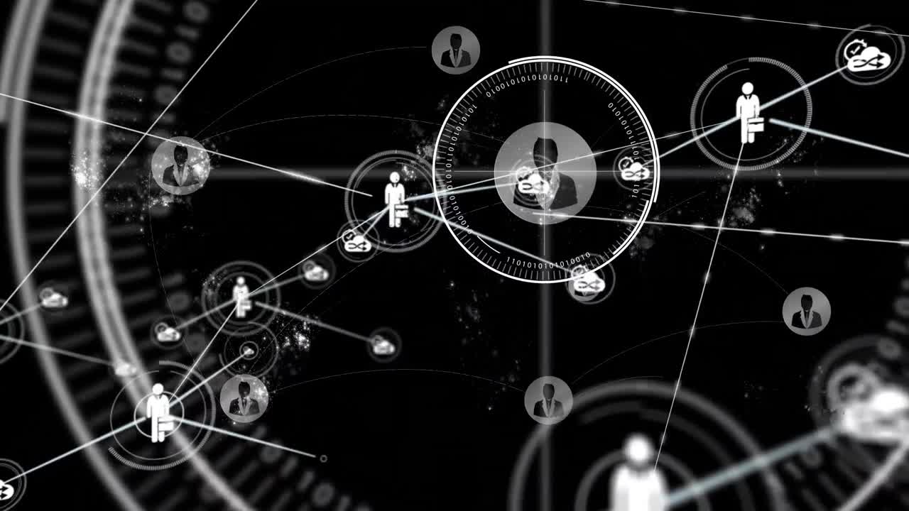 animación de conexiones de red con personas y iconos de intercambio