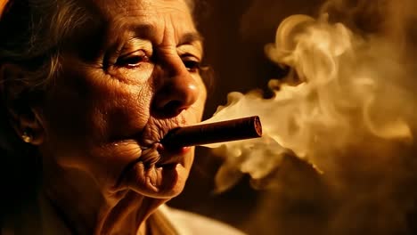 a woman smoking a cigar