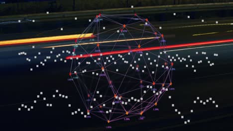 Animation of squares and network of connections with icons over cars on street
