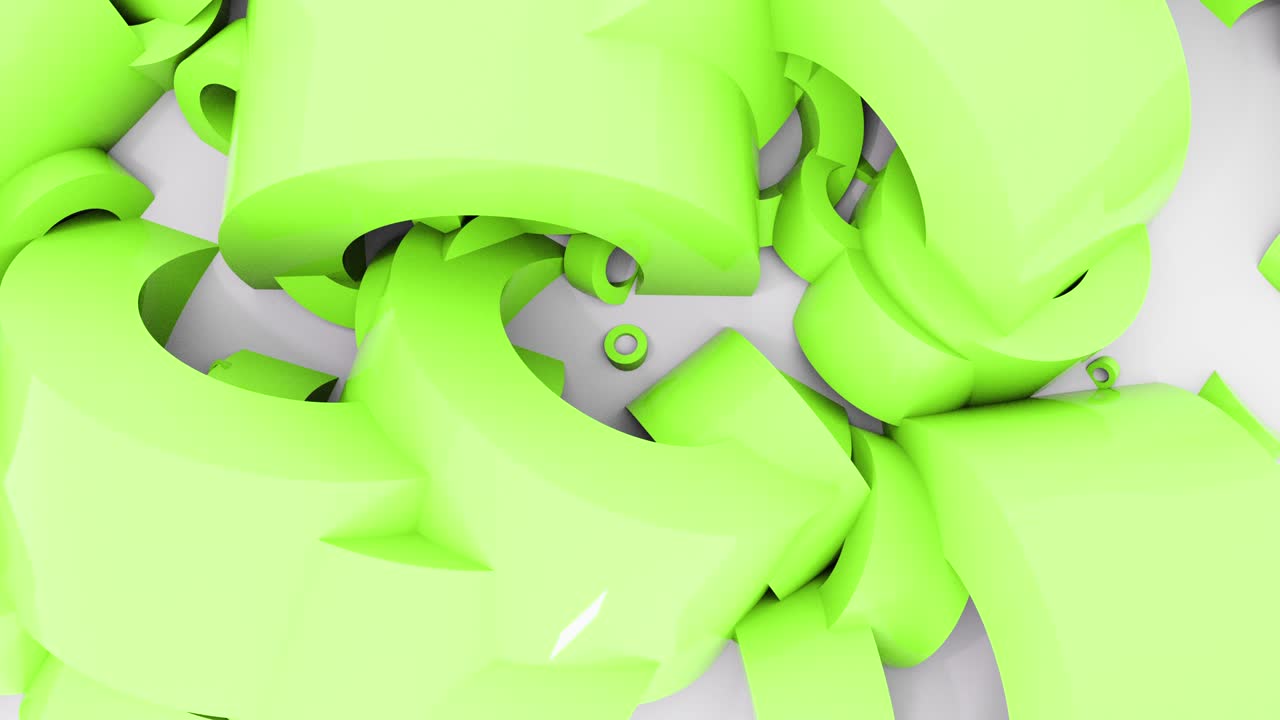 색 벽에 둥근 실린더 모양의 3d 모양, 6 가지 다른 색의 세트, 4k 렌더 애니메이션 배경 루프 영상.