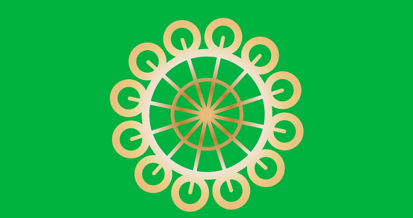 Digitale Animation eines goldenen geometrischen abstrakten Logo-Designs vor schwarzem Hintergrund.