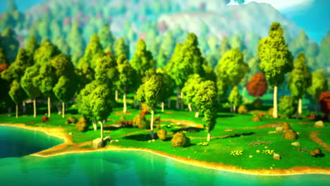 cartoon landscape with hills and forest