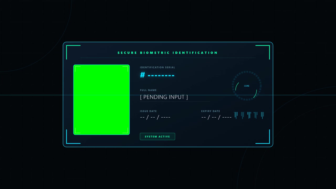 Digitale biometrische identificatie-interface met groen scherm als placeholder