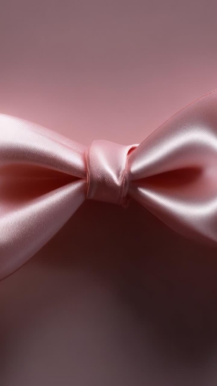 Elegant Close-Up of a Soft Pink Satin Bow Highlighting the Delicate Texture and Luminous Shine, Perfect for Fashion and Gift Presentations