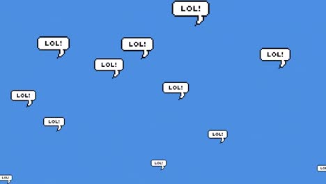 animación digital de texto lol en múltiples burbujas de habla flotando contra un fondo azul