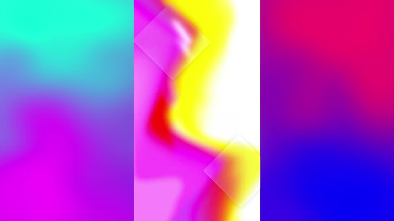 ⁇ 색 수직 화면에 분홍색과 노란색 형태의 애니메이션, 부드러운 흐릿한 분홍색, 빨간색 및 파란색 위에