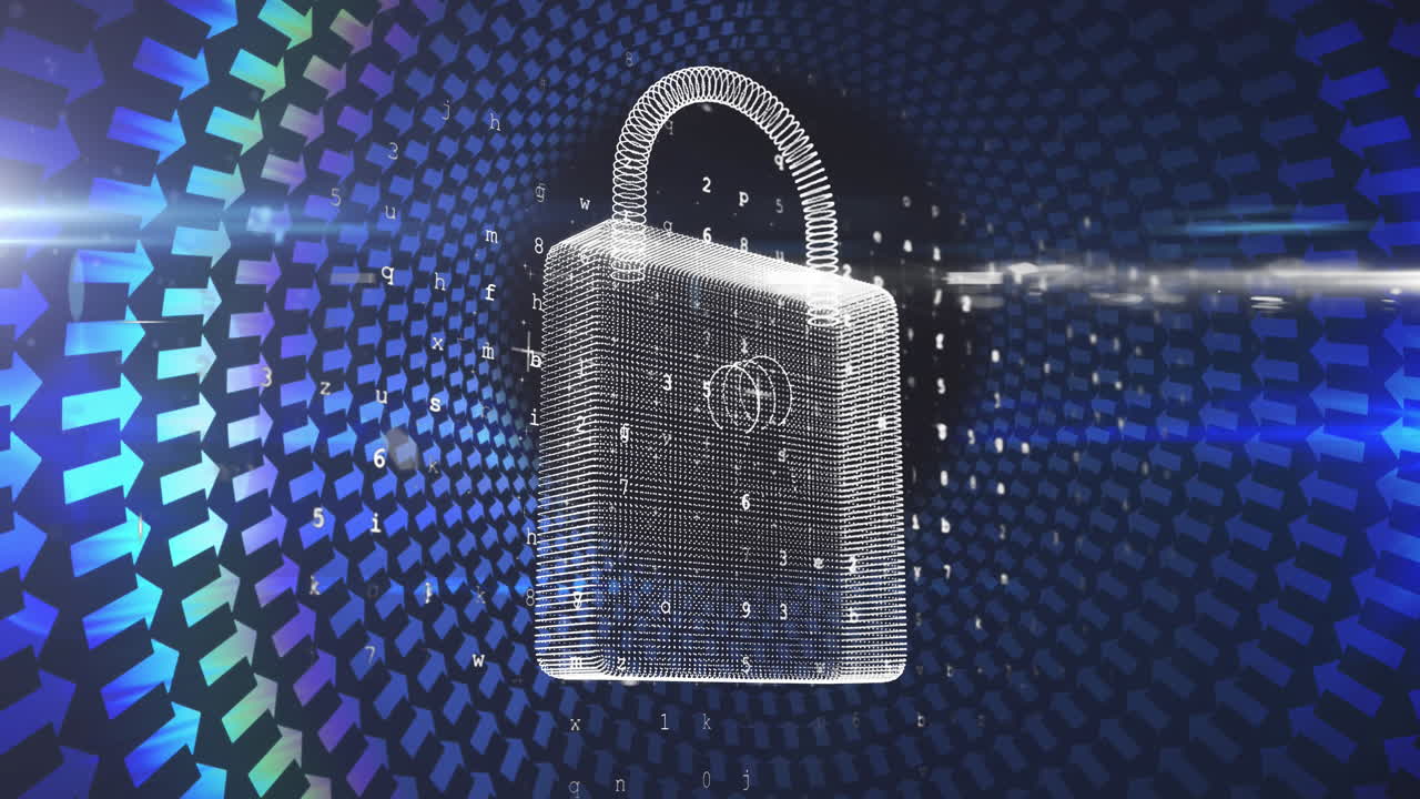 Animation of online security padlock numbers changing and arrows in circle