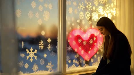 girl by the window on a winter evening