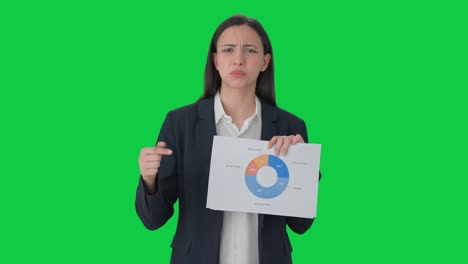 mujer de negocios india seria hablando con los empleados pantalla verde