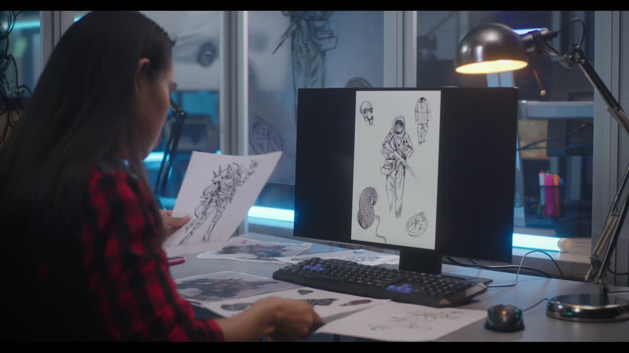 Woman Designer Working on Sketches in an Office