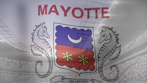 animation of flag of mayotte over sports stadium