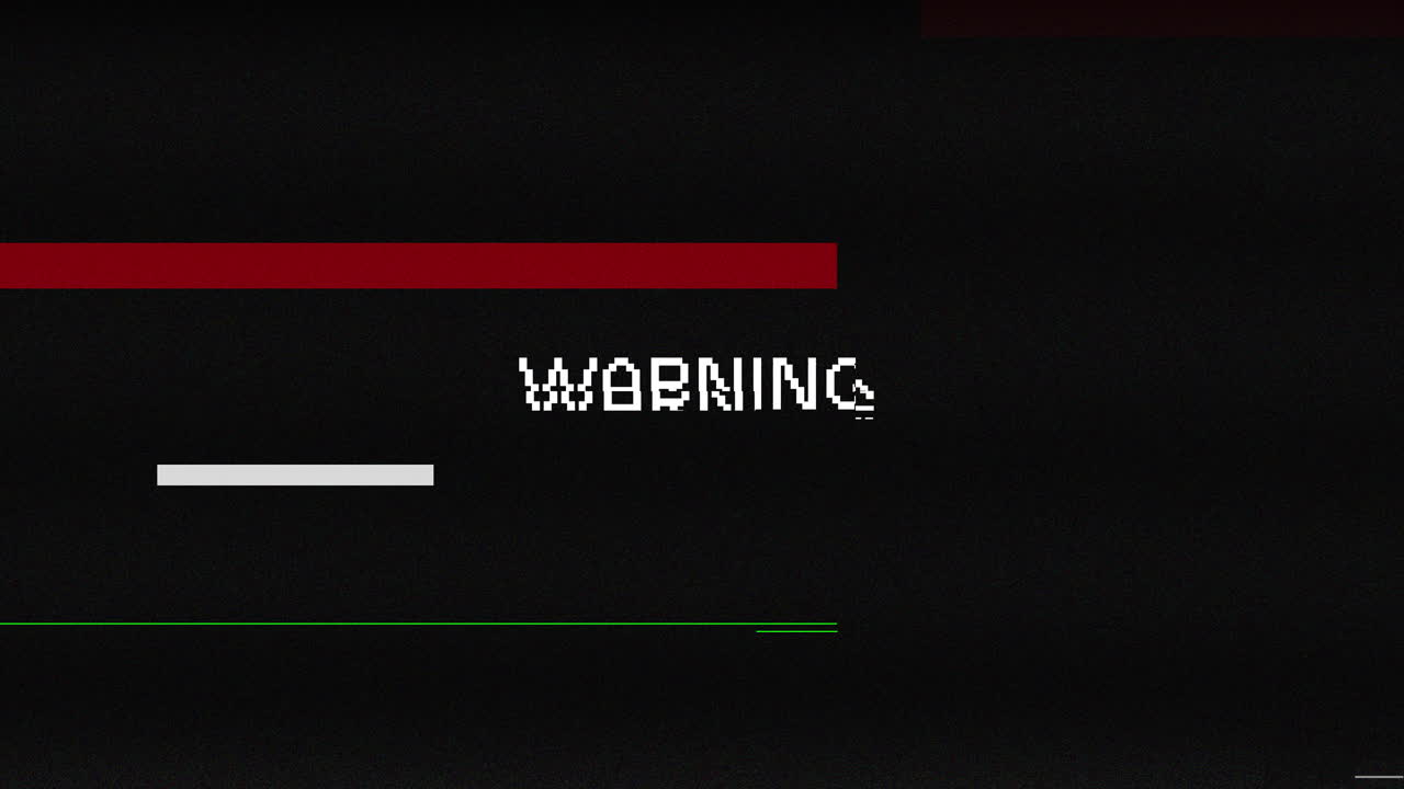 Retro Glitch Warning Text on Black Background