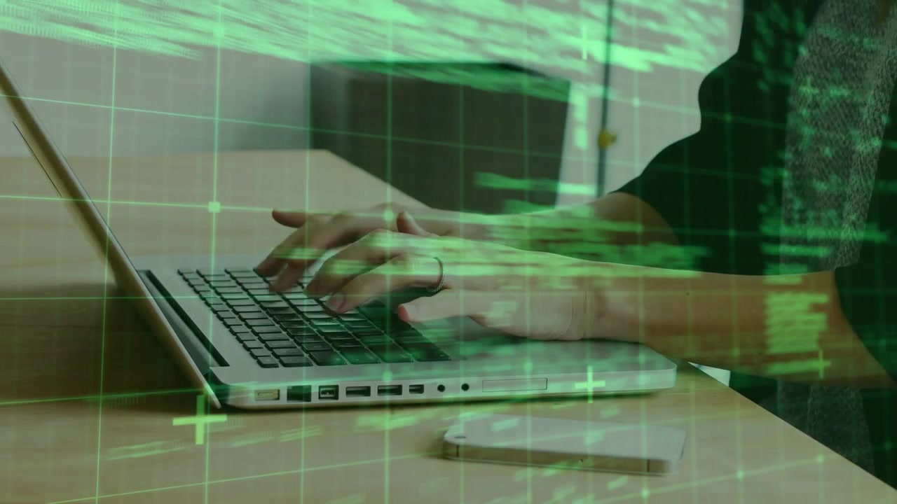 Animation af databehandling over kvinde, der bruger bærbar computer