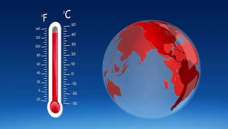 animation of digital thermometer over globe