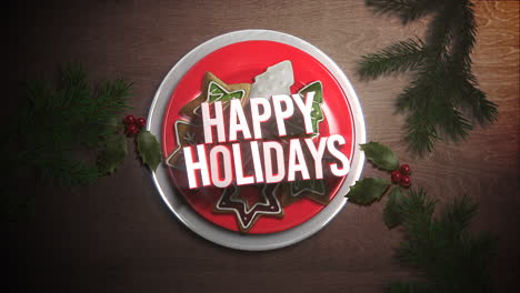 texto de felices fiestas con dulces y pastel de navidad