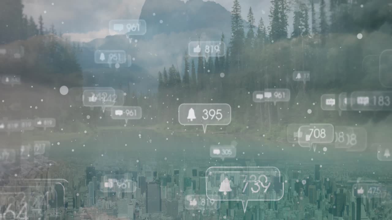 도시 풍경에 대한 풍경 및 소셜 미디어 반응의 애니메이션