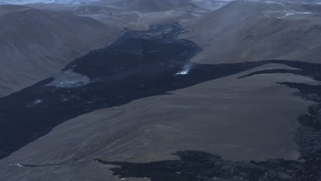 basalt rock in valley from inactive geldingadalsgos volcano in 2022, aerial