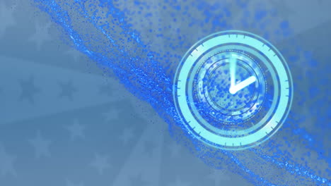 animación del reloj moviéndose rápido y el escaneo del alcance sobre las estrellas en fondo azul