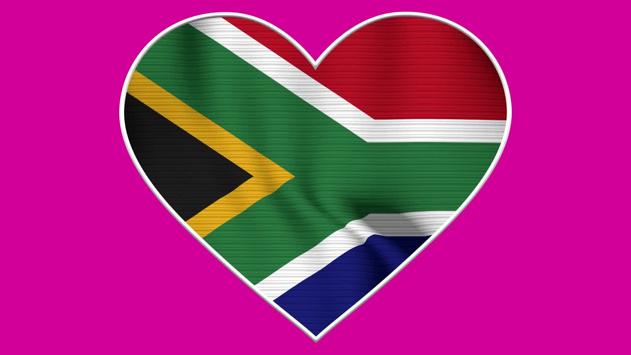 South Africa Heart Love Flag Loop - Realistic 4K flag waving in the wind