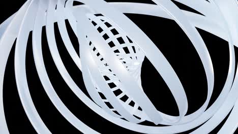 3d elegante fondo blanco abstracto con anillos o círculos girando en estructura concéntrica. anillos girando patrón como hélice o espiral en 4k. material de perla. aislado en negro