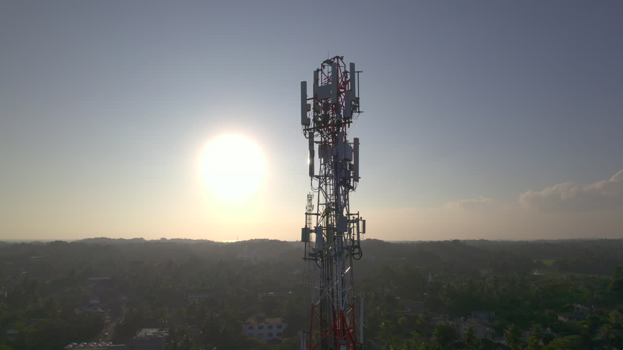 Aerial View of Cell Tower at Sunset