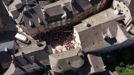 Street-performance-aerial-shot-around-Marvejols-Porte-du-Therond-France