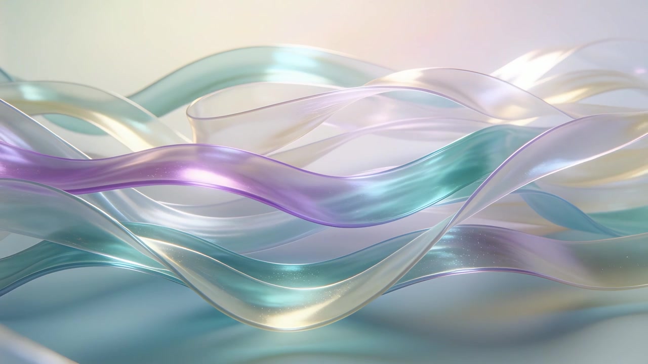 Top light shifting, flowing sheer ribbons looping, sliding across studio backdrop, creating balance