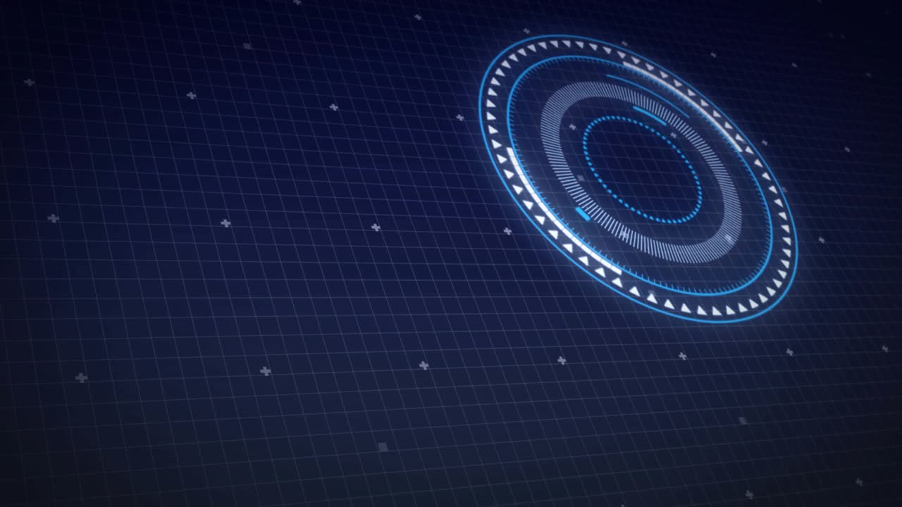 Timeline sweep starting lower-left, digital HUD bars rotating and updating years to scrub data