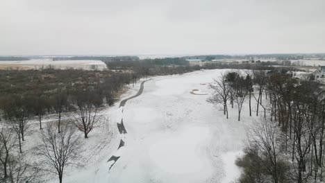 Drone-View-of-Golf-Course-on-Cold-Winter-Day-in-Rural-United-States