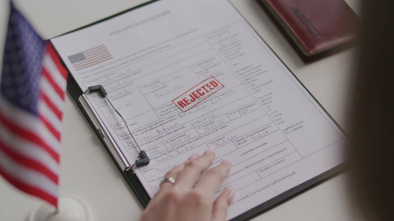 Rejecting US Visa Application Form with Official Red Stamp